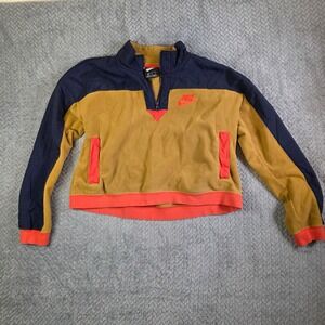 Nike Color Block Fleece Pullover Jacket Mens Size M Navy Tan Orange
